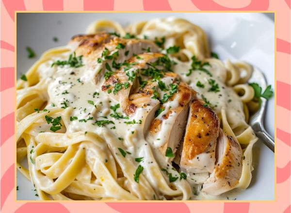 chicken alfredo pasta on a plate