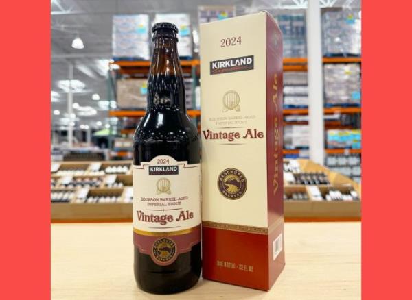 kirkland signature vintage ale set against red background