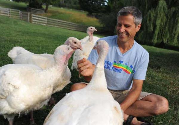 Gene&#x20;Baur,&#x20;CEO&#x20;and&#x20;co-founder&#x20;of&#x20;Farm&#x20;Sanctuary,&#x20;proposes&#x20;adopting&#x20;a&#x20;turkey&#x20;this&#x20;Thanksgiving.