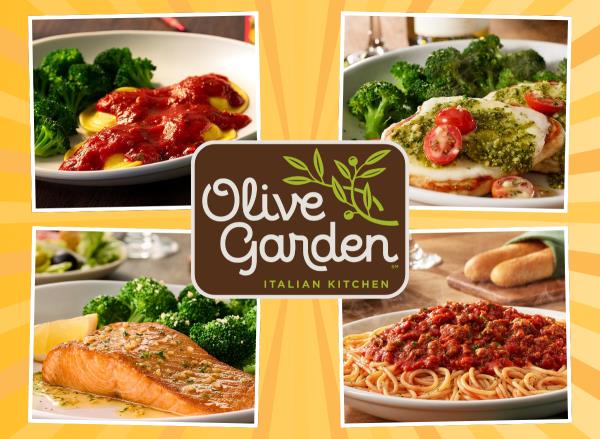 olive garden high protein menu items collage around a restaurant logo