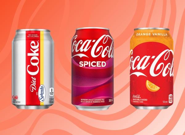 disco<em></em>ntinued coca-cola flavors set against a red background