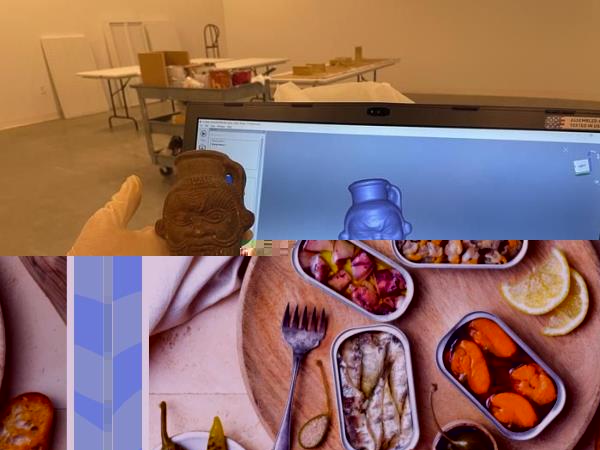 a photo of healthy processed foods on a countertop with a designed blue border around it