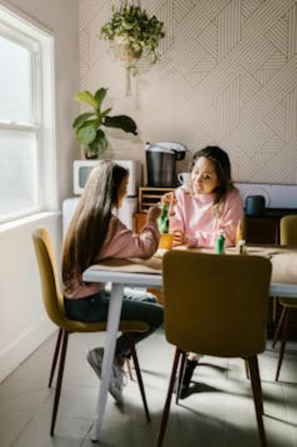 Mother helps daughter paint