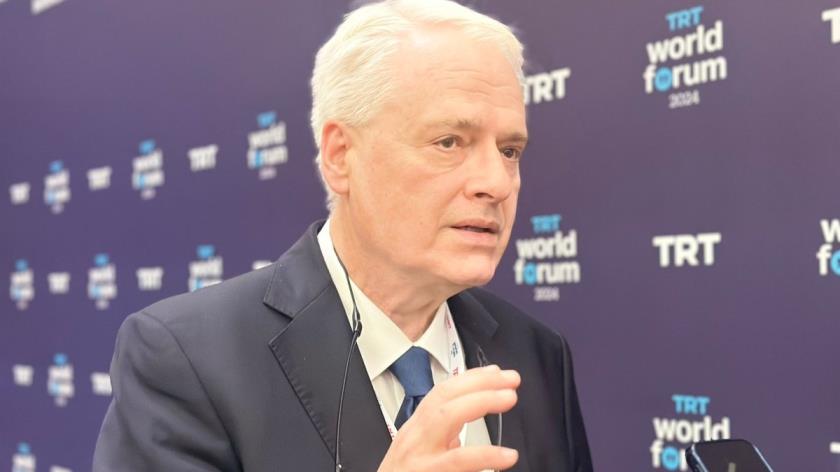 Croatia&#039;s former President Ivo Josipovic is interviewed by Daily Sabah&#039;s Ayşe Begüm Gürkan at the TRT World Forum, Istanbul, Türkiye, Nov. 29, 2024. (Photo by Ayşe Begüm Gürkan)